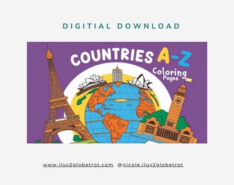 Countries A-Z Coloring Pages: Educational Travel Activity (Digital Download)