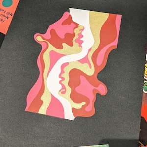 Pink, Red & Gold Faces Silk Screenprint. SALE!