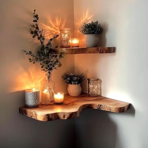Rustic Teak Root Wood Corner Shelf: Floating Wall Decor