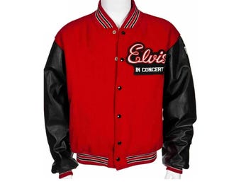Elvis Presley Red Wool Varsity Baseball Bomberjacke Schwarz aus reinem Leder Ärmeln