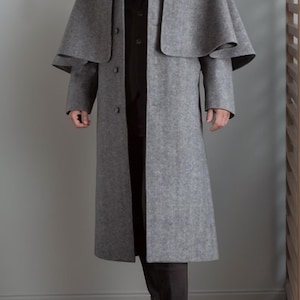 Manteau cape Inverness en laine grise pour homme fait main : vêtements d&#39;extérieur victoriens