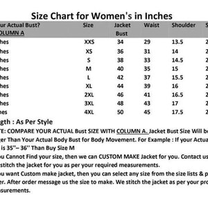 K&ouml;nnte beinhalten: Gr&ouml;&szlig;entabelle f&uuml;r Damenjacken, mit Brust-, Taillen-, Schulter- und &Auml;rmelma&szlig;en in Zoll. Gr&ouml;&szlig;en von XXS bis 4XL, mit Brustumf&auml;ngen von 86 cm bis 127 cm. Enth&auml;lt Hinweise zur individuellen Gr&ouml;&szlig;enanpassung.