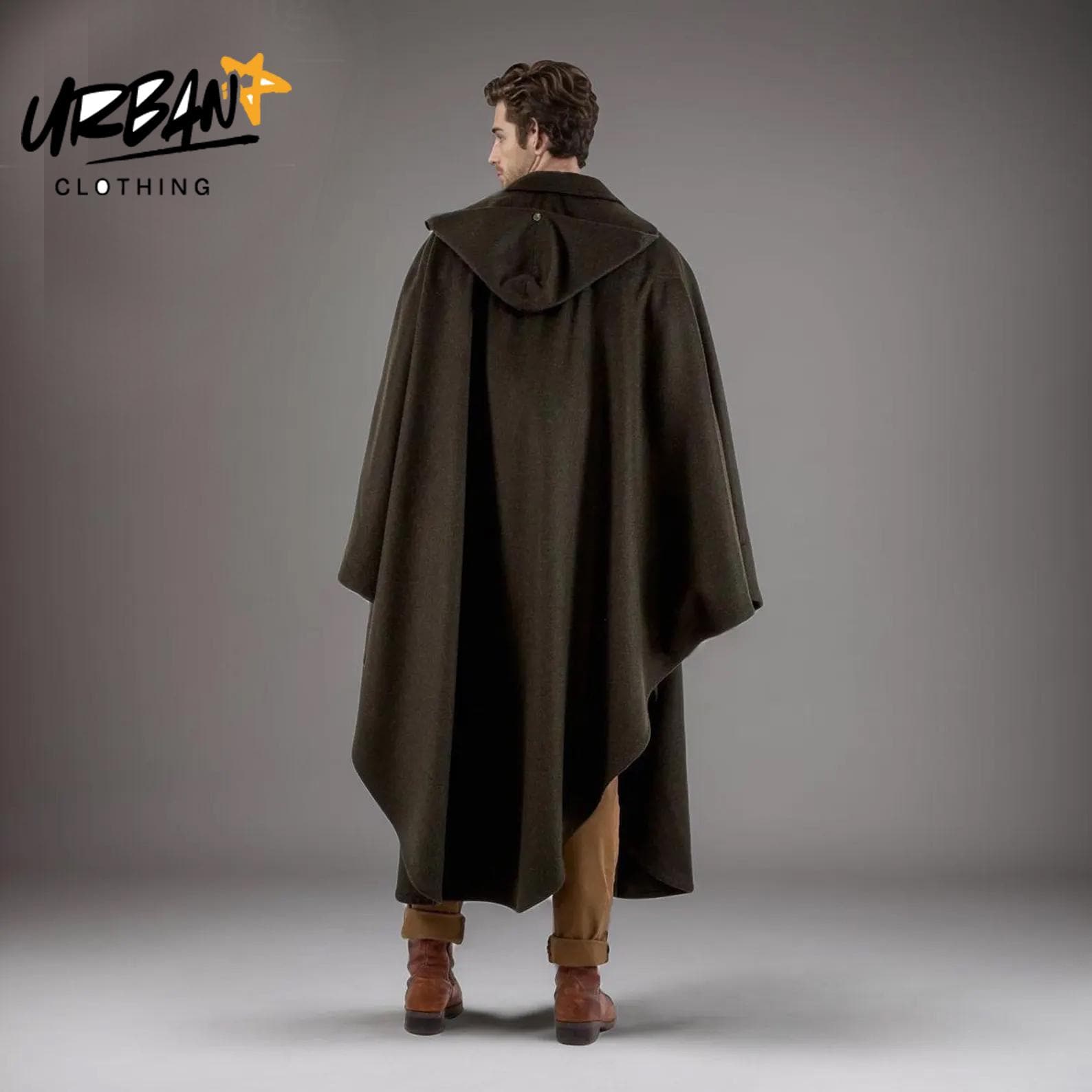 Handmade Victorian Green Loden Wool Cape Coat: Men's Winter