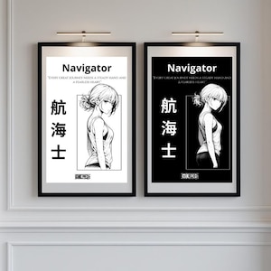 Nami Poster - One Piece Navigator Poster – Anime Wall Art – Manga Girl – Black and White Japanese Design - Digital Product