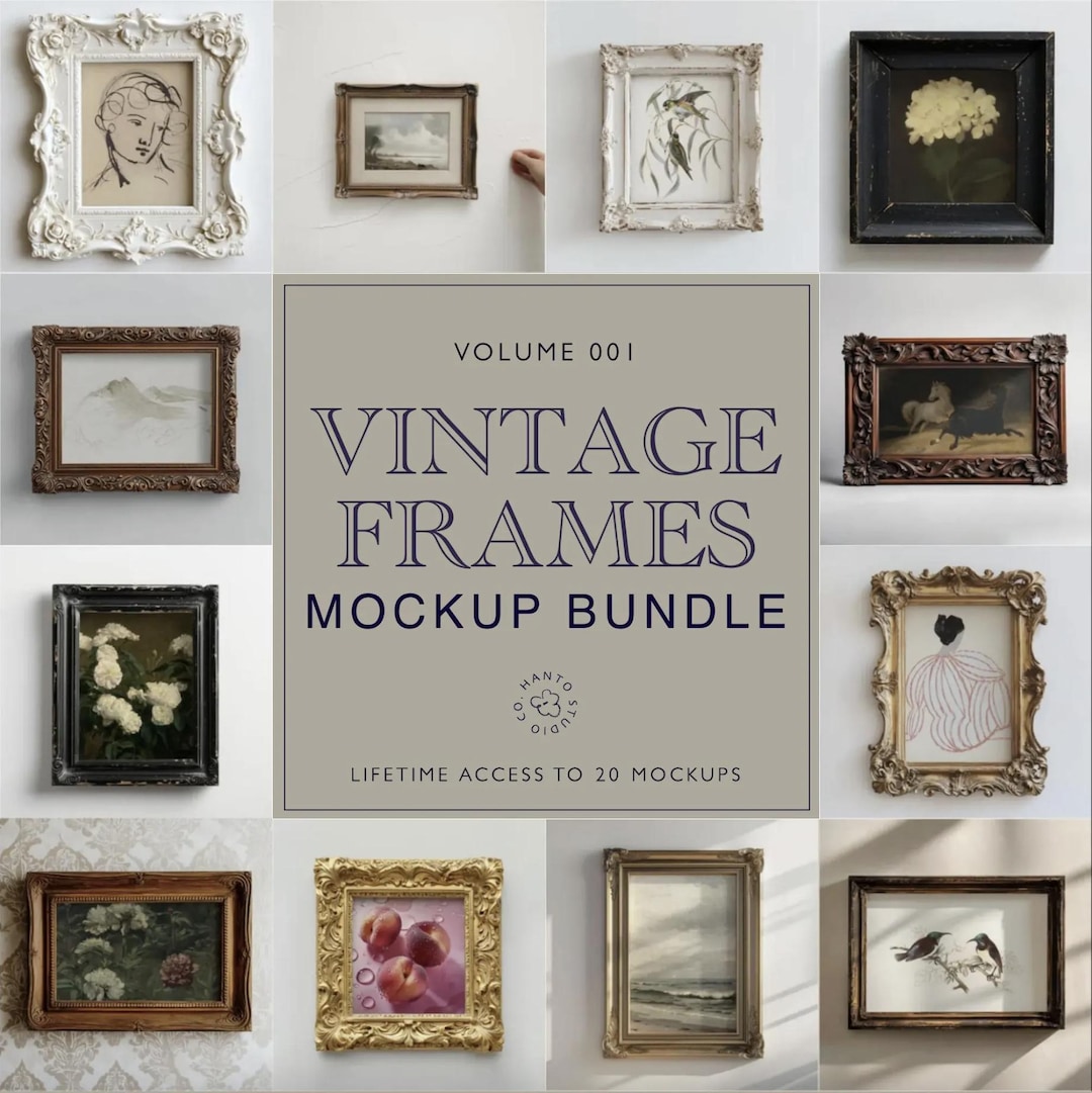 Frames Mockup Bundle Set, Vintage Frame Mock up Bundle, PSD Wall Mockup ...