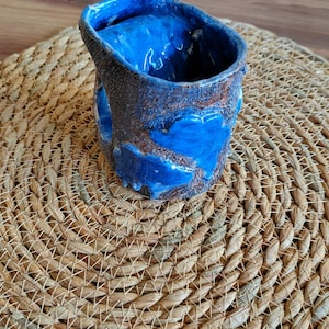 Handmade Ceramic Coffee Mug: Rustic Blue Textured Pottery