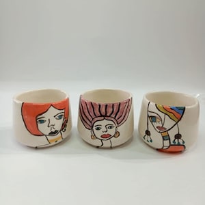 Hand-Painted Ceramic Mug Set – Abstract Faces, Unique Artistic Cups – Food Safe