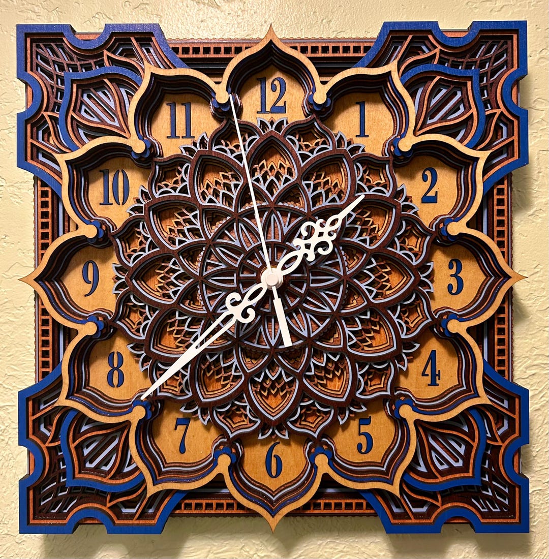 Handcrafted Multi-layered Woden Mandala Wall Clock - Intricate Design ...