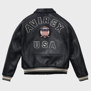 Avirex USA - Blouson universitaire en cuir noir, Blouson aviateur militaire, Blouson aviateur pour homme, Blouson en cuir original