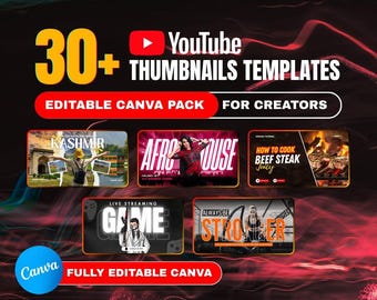 Canva YouTube Thumbnail Templates  | Editable Thumbnail Pack | 30+ Designs
