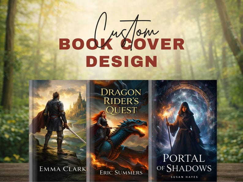 Custom fantasy book cover design featuring a dark academia aesthetic with glowing blue runes and a mystical sword. Professional bespoke book cover art for indie authors, specializing in young adult, epic fantasy, and paranormal romance genre book cover design