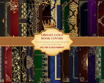 Papel digital imprimible con cubierta dorada vintage ornamentada para diarios basura y scrapbooking.