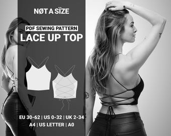 Western Fashion Back Lace up Crop Top Easy Schnittmuster, offenes rückenfreies Tank Top Festival Rave Y2K Top DIY Pattern PDF, Größe 30-62 EU