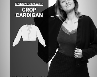 Schnittmuster für kurze Cardigan mit V-Ausschnitt in 2 Längen, einfache DIY Layer für Röcke & High-Waist Hosen, Größen 30-62 EU