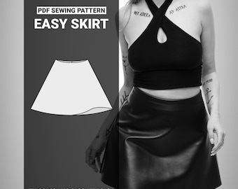A-Line Mini Rock PDF Schnittmuster, Frauen Rock mit ausgestelltem Rock mit unsichtbarem Reißverschluss am Rücken, EU 30-62