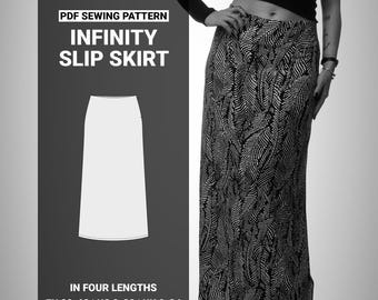 Infinity Slip Rock Satin A-Line Schnittmuster PDF in 4 Längen ( Mini - Midi - Maxi ) EU 30–62