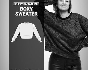 Schnittmuster für einen Boxy Sweater PDF - Oversized Pullover mit überschnittenen Schultern, kurzer & einfacher Länge - EU 30–62