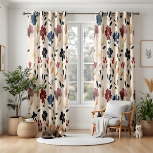 Rustic Floral Blackout Curtains, Multicolored Flower Living Room Drapes, Cottagecore Botanical Window Panels, Cozy Decor