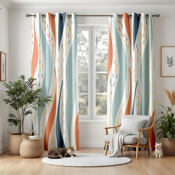 VUMIVI Stained Glass Blackout Curtains - Vintage Abstract Patchwork Design, 84x84 Inches, 2 Panels - View #2