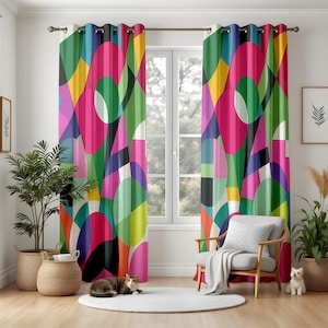 Colorful Geometric Curtains for Living Room, Retro Abstract Circle Window Panels, Bold Art Pop Home Decor Drapes