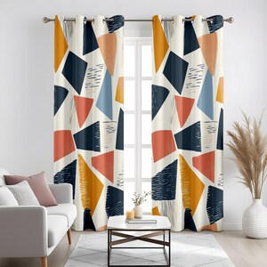 Abstract Geometric Living Room Curtains, Painterly Triangle Drapes ...