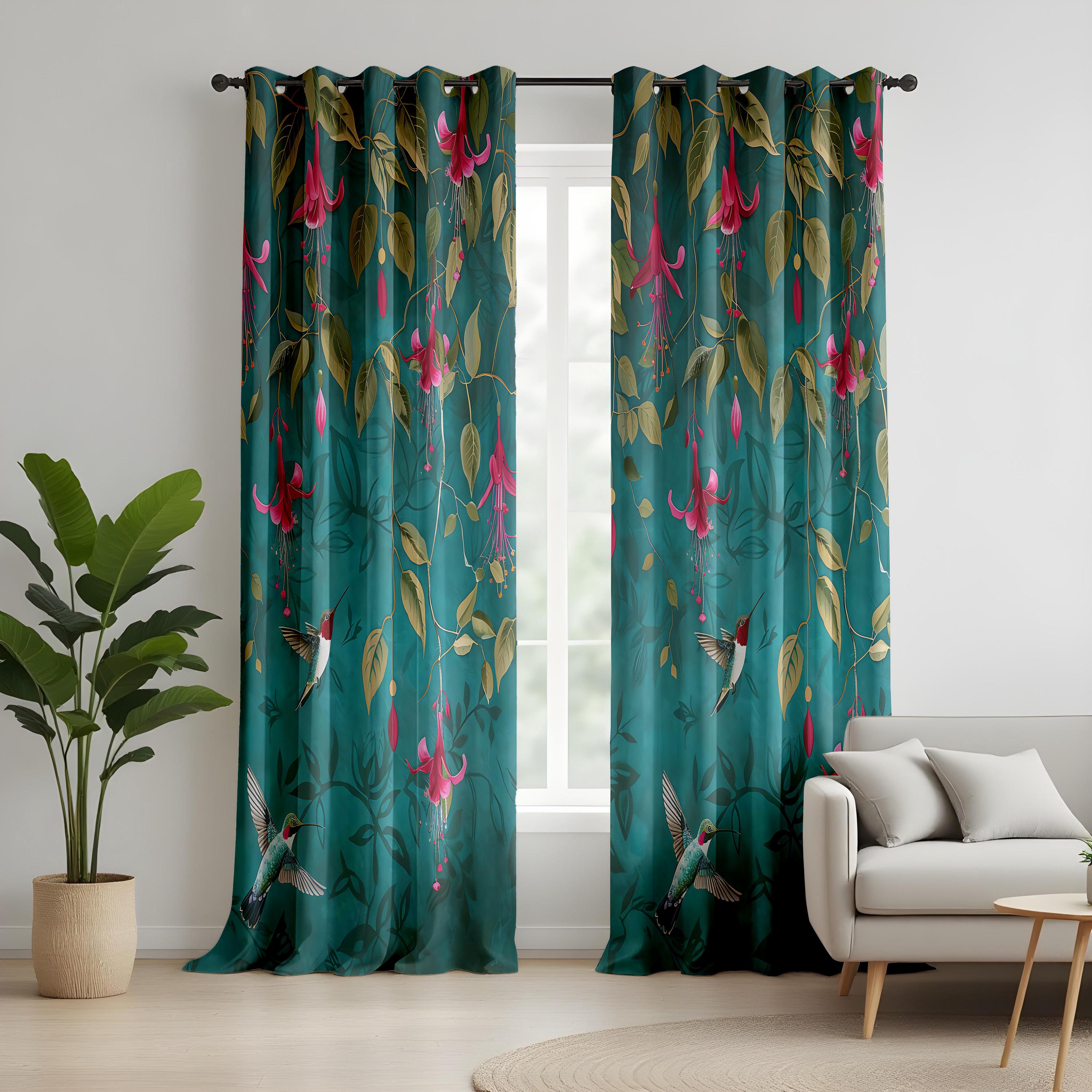 専用オーダー Botanical Bird and Flower Curtains, Vintage Floral Living Room