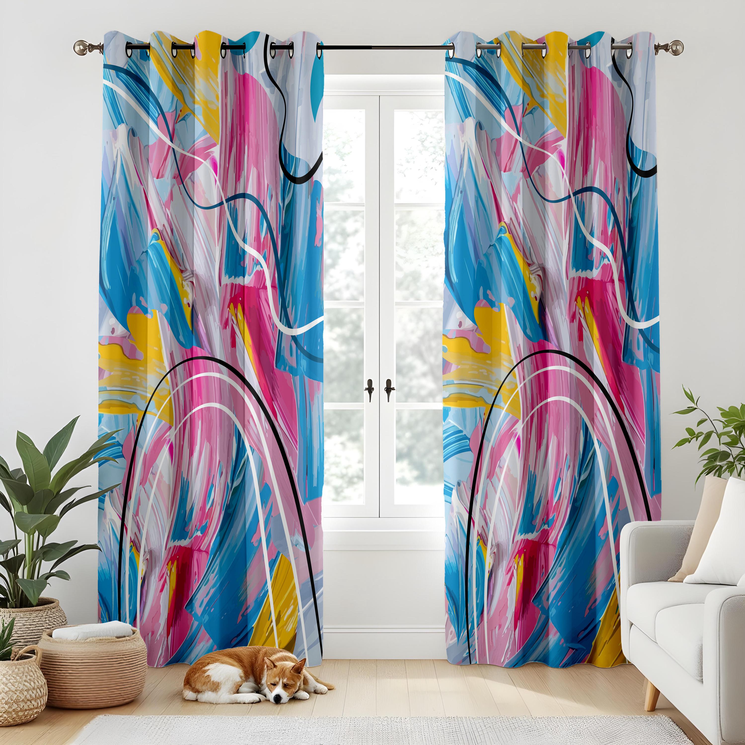 Abstract Color Splash Curtains for Living Room, Bold Modern Art Style ...