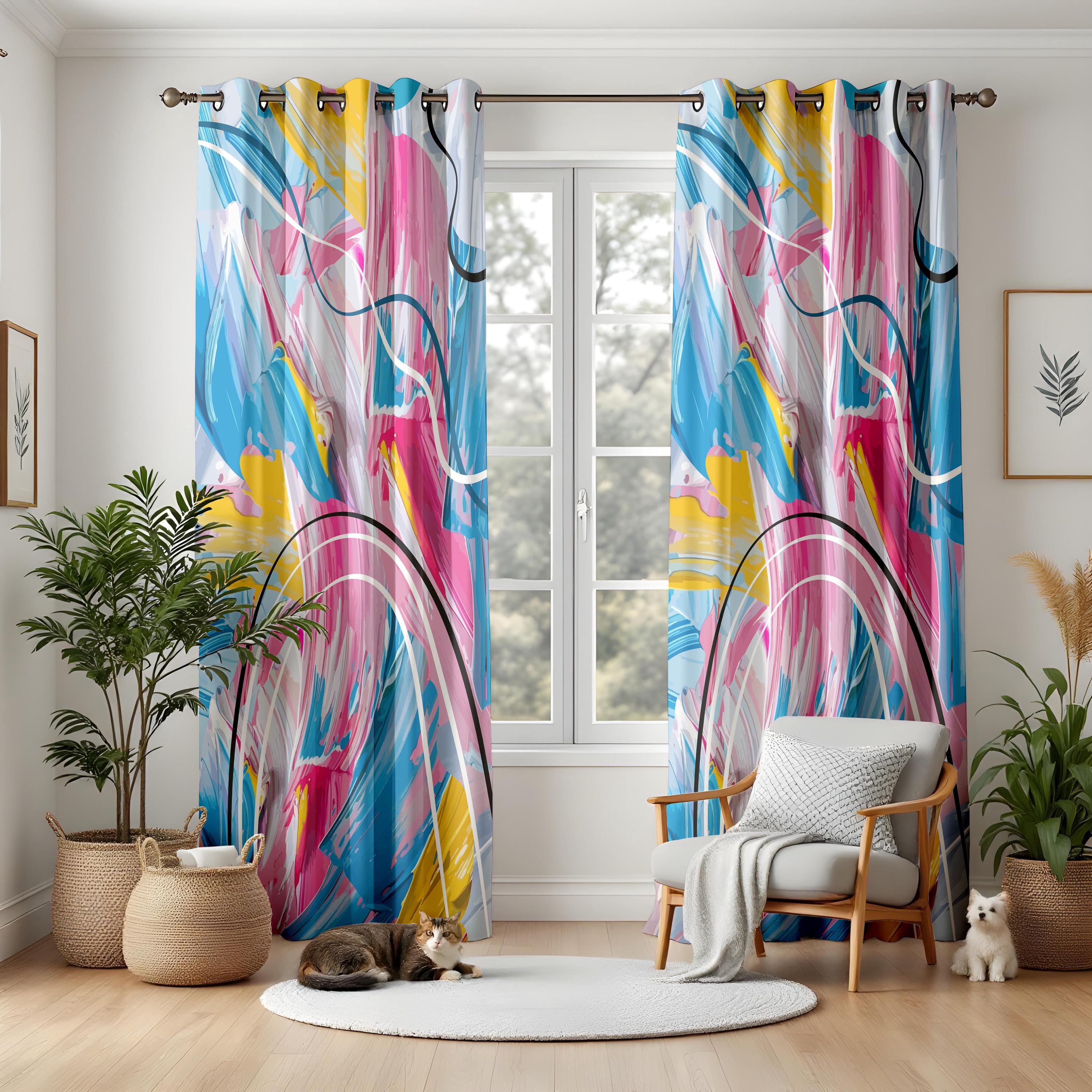 Abstract Color Splash Curtains for Living Room, Bold Modern Art Style ...