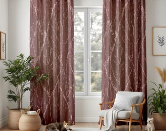 Textured Burgundy Living Room Curtains, Modern Glam Window Drapes, Snake Skin Pattern, Elegant Red Home Decor, Grommet Panels