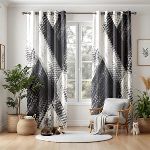 Moderne Crisscross Fenstervorhänge, Schwarzweiss-Linie Kunstvorhänge, strukturiertes Wohnzimmerdekor, minimalistische Vorhangpaneele für Zuhause