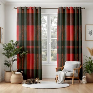 Classic Red Plaid Curtains, Buffalo Check Tartan Drapes, Cozy Farmhouse Style Window Panels for Living Room