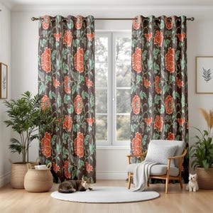 Peony Floral Window Curtains, Cottagecore Living Room Decor, Red Bloom Pattern Drapes, Botanical Home Accent, Blackout or Thermal Panel