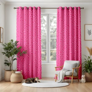 Livfulla rosa våggardiner, funkiga retro Y2K-gardiner, djärva grafiska mönster för vardagsrum eller sovrum, lekfull heminredning