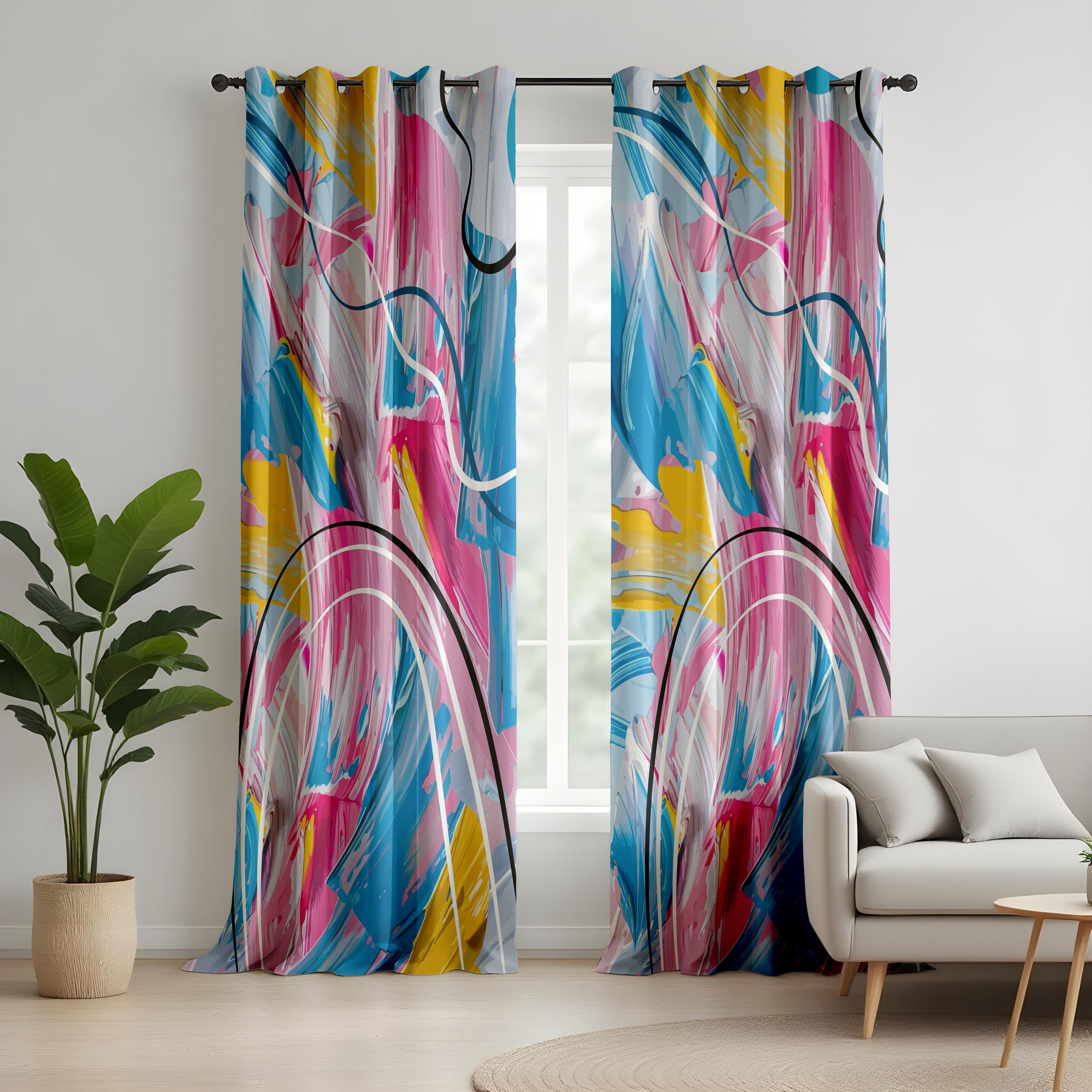 Abstract Color Splash Curtains for Living Room, Bold Modern Art Style ...