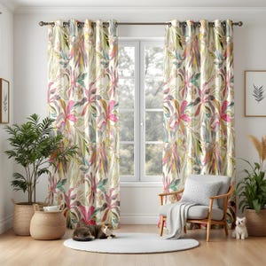 ミッドセンチュリー　カーテン　フラワー ヴィンテージの花柄カーテン、ミッドセンチュリーの植物柄 - Etsy 日本