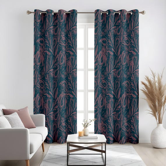 ミッドセンチュリー ボタニカル柄 モダン レトロ カーテン