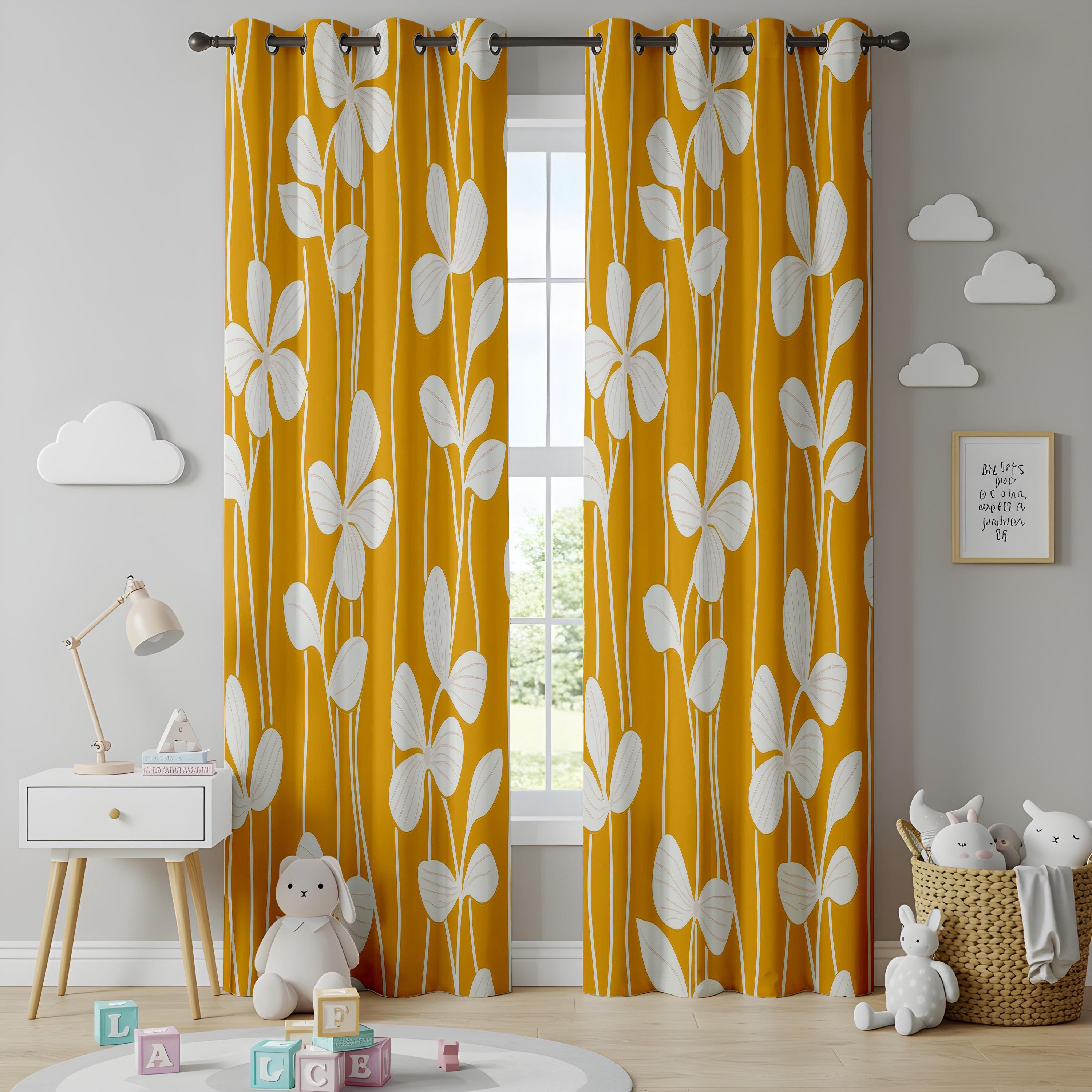 ミッドセンチュリー　カーテン　フラワー ミッドセンチュリー】レトロな幾何学柄の刺繍ドレープカーテン