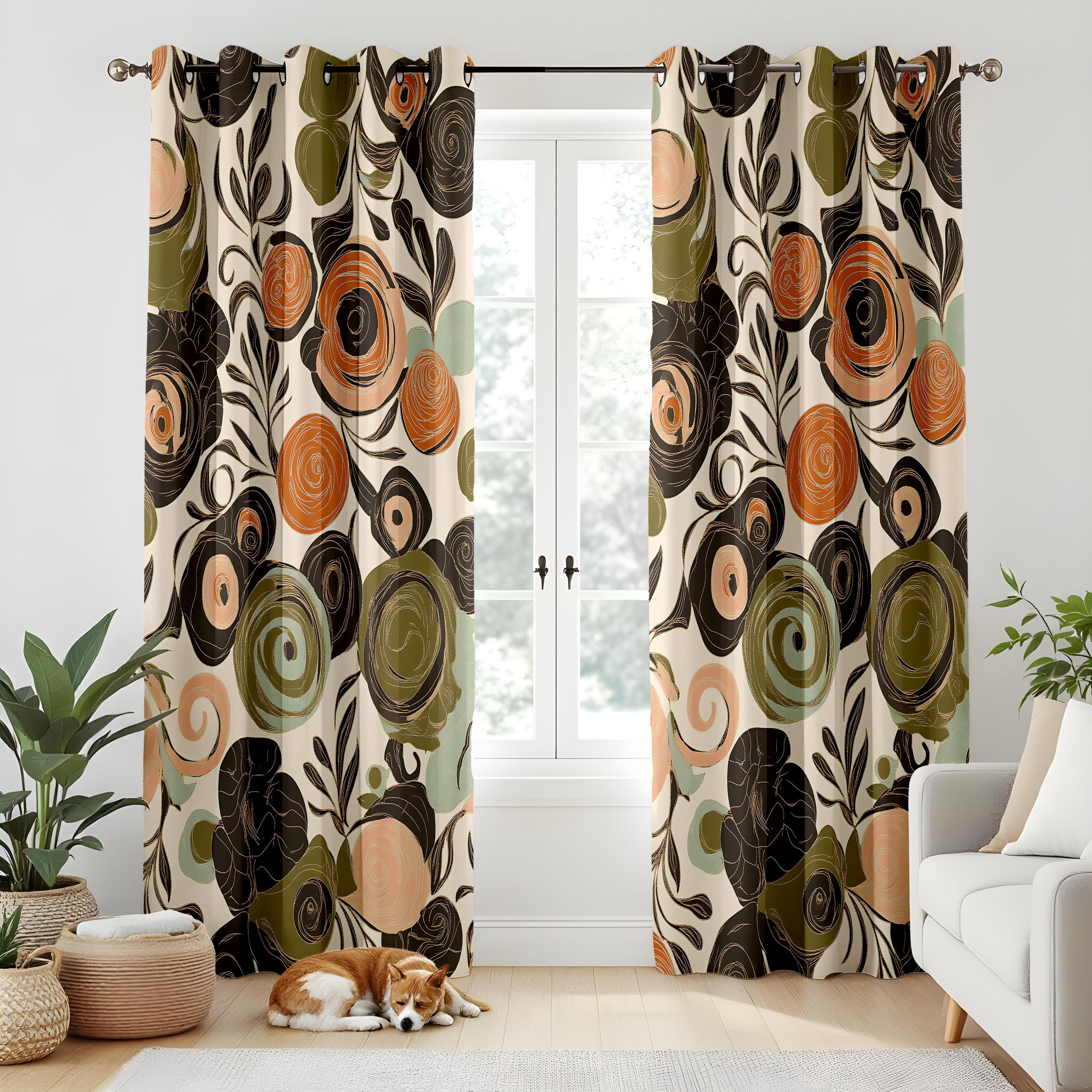 Earthy Window Screen Earthy Abstract Blackout Curtains, Organic Swirl Living Room Drapes ...