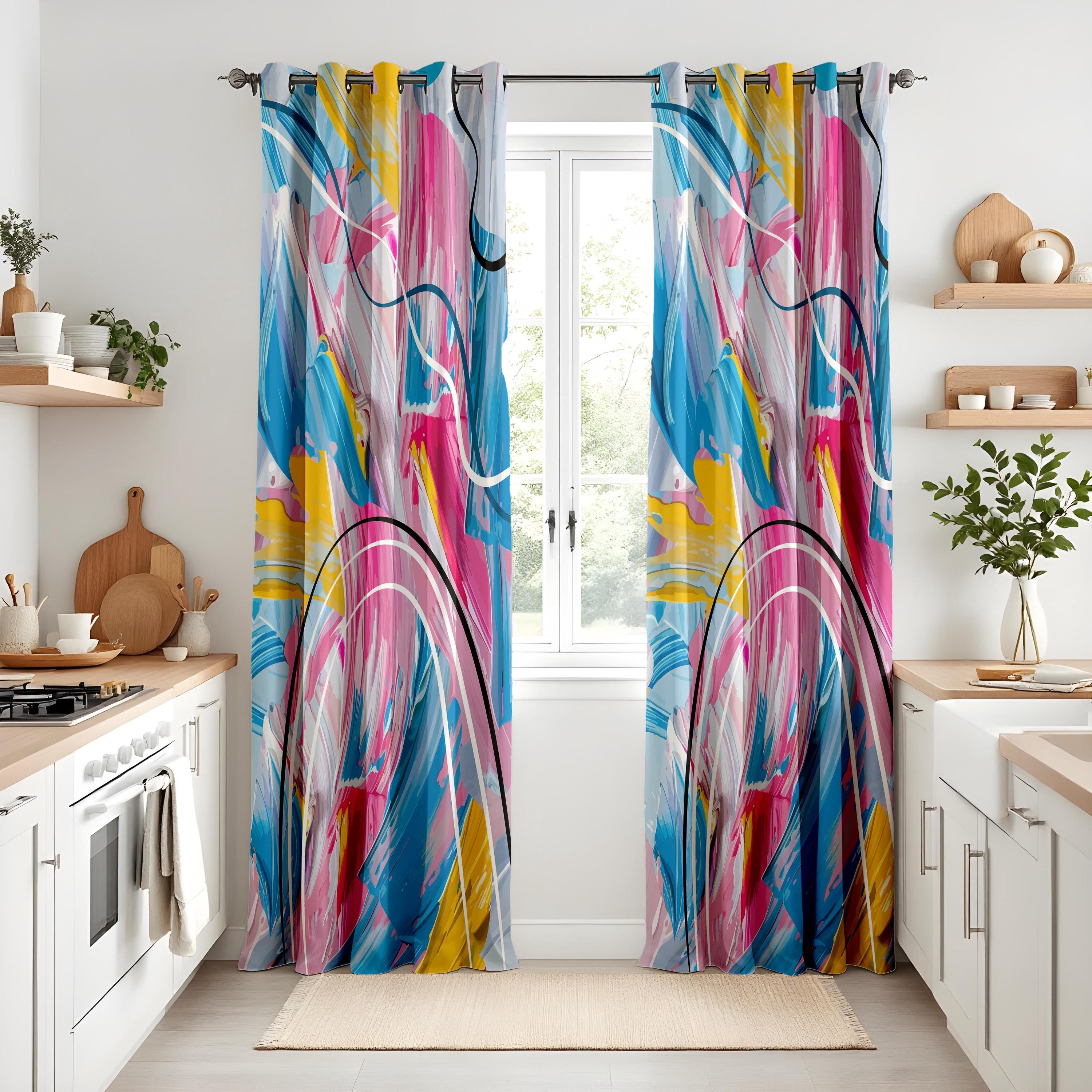 Abstract Color Splash Curtains for Living Room, Bold Modern Art Style ...