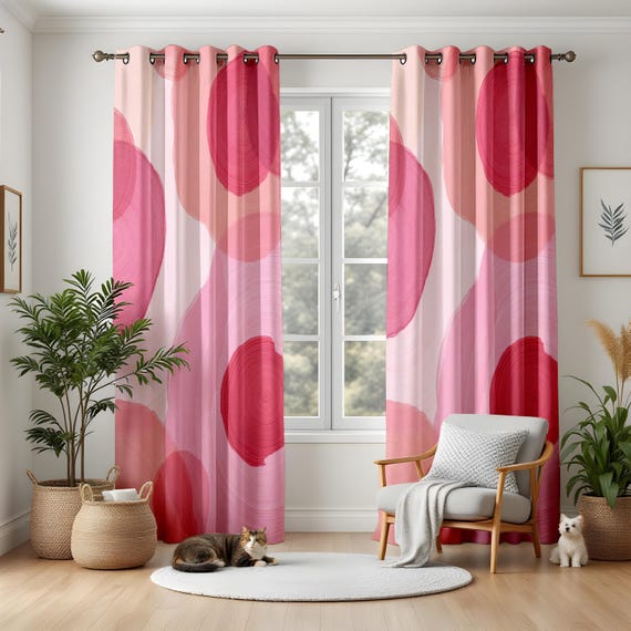 赤い円形模様のドレープカーテン 赤い円形模様のドレープカーテン ドレープ | カーテンじゅうたん王国