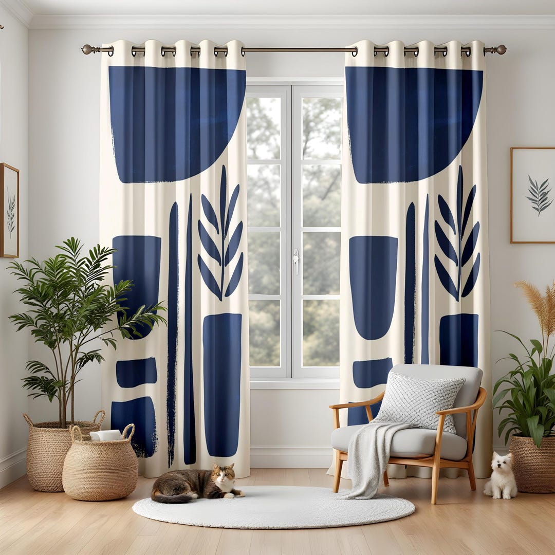 Curtains Navy Blue And White