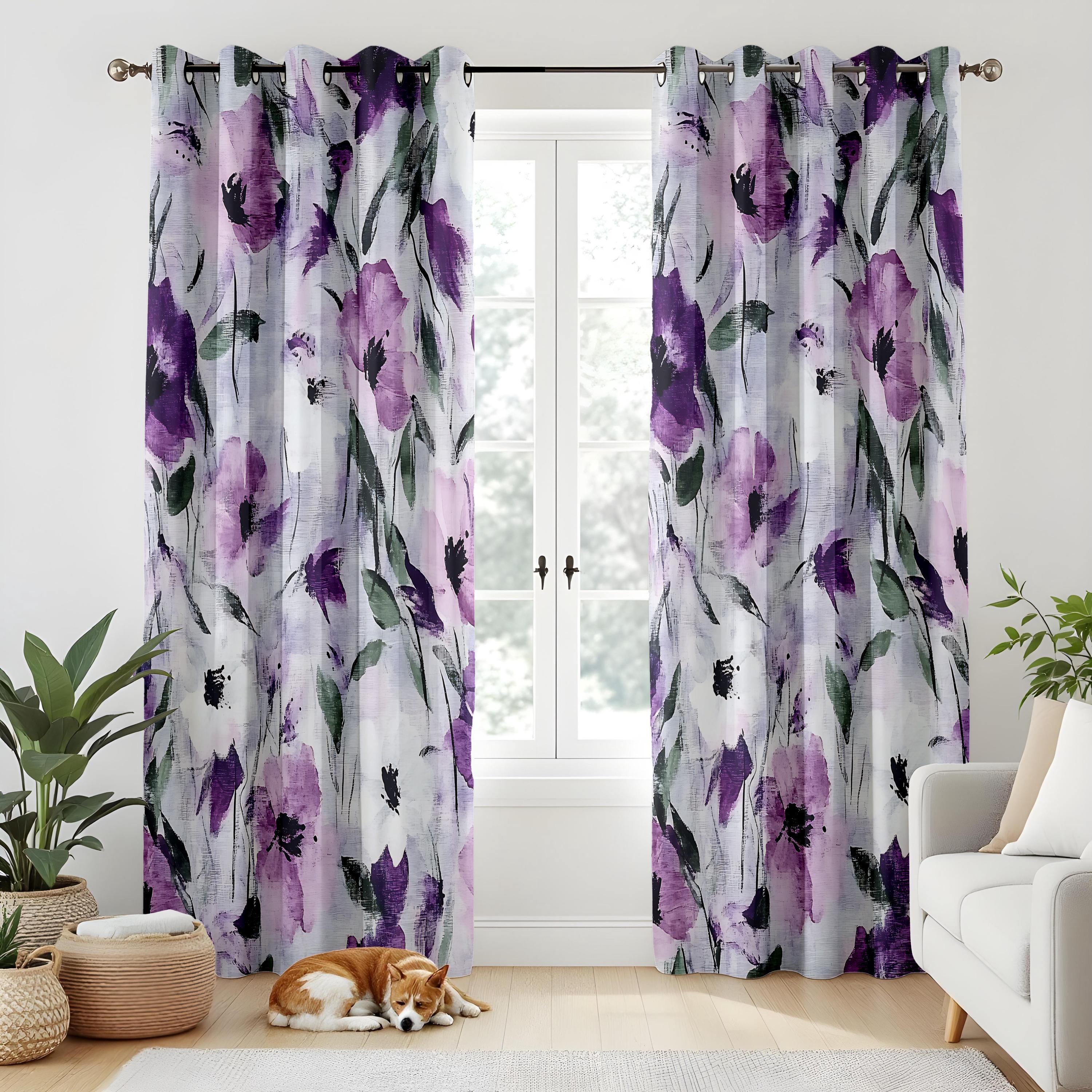 Purple Floral Living Room Curtains Watercolor Flower Window Drapes Purple Floral Living Room Curtains Watercolor Flower Window Drapes