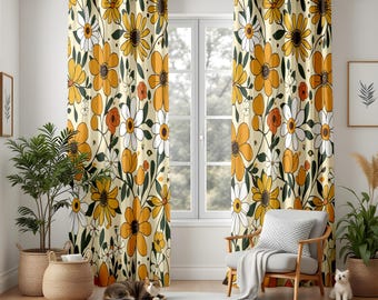 70年代ボヘミアン花柄カーテン、レトロな花柄パネルカーテン、レトロな