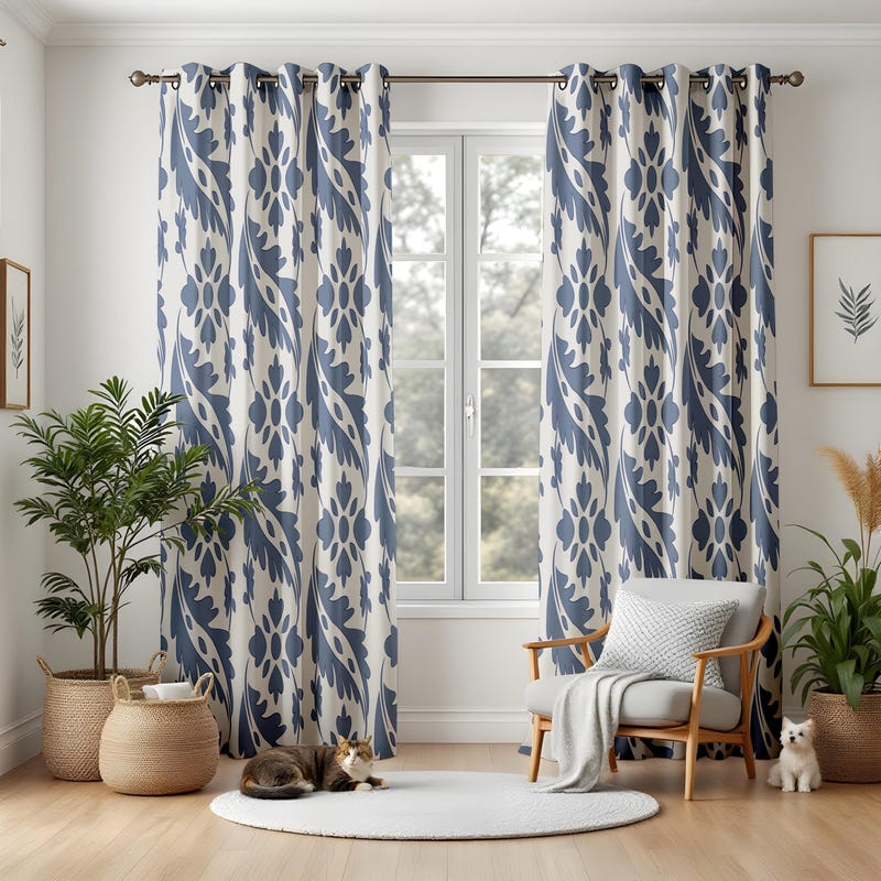 Navy And Cream Curtains