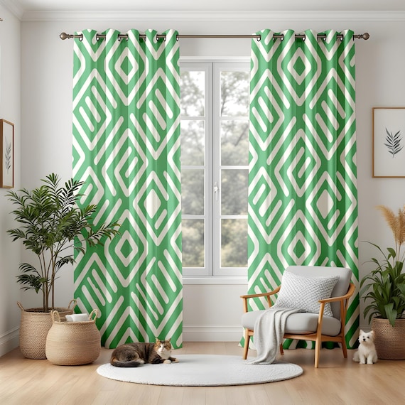 ミッドセンチュリーモダン幾何学模様遮光カーテン、大胆な抽象的な