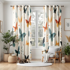 Butterfly Print Window Curtains, Soft Cottagecore Decor, Warm Earthy Tones, Whimsical Nature Inspired Drapes for Living Room