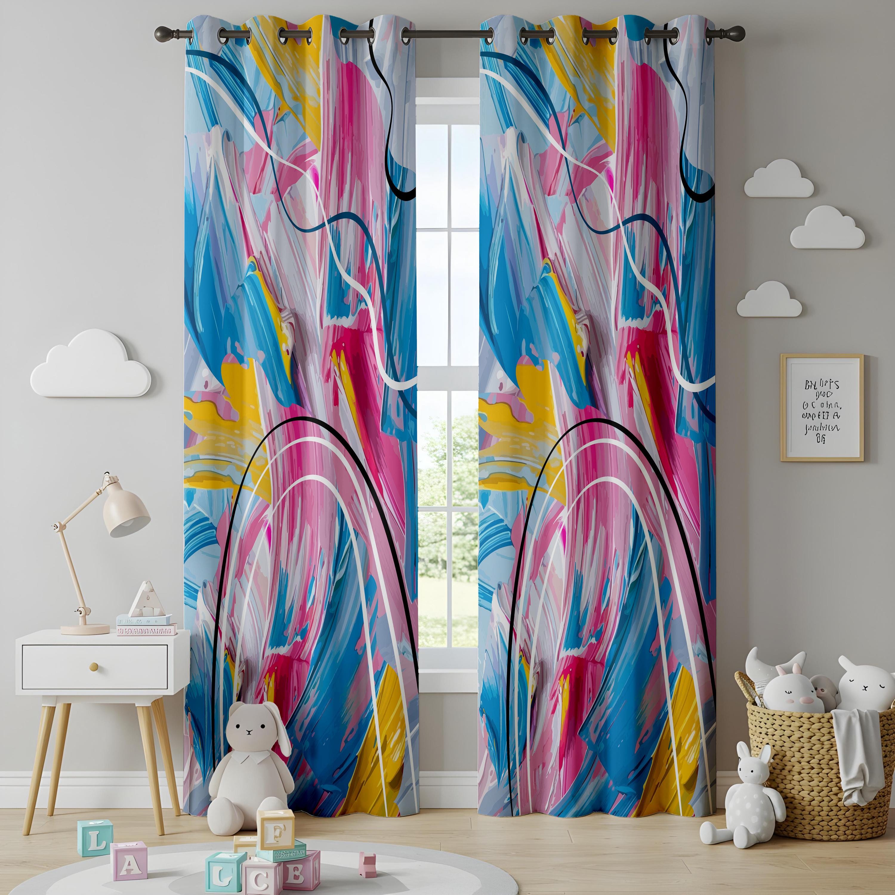 Abstract Color Splash Curtains for Living Room, Bold Modern Art Style ...