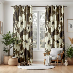 Modern Abstract Cactus Blackout Curtains, Bold Green & Red Drapes, Unique Botanical Succulent Window Panels for Your Boho Home