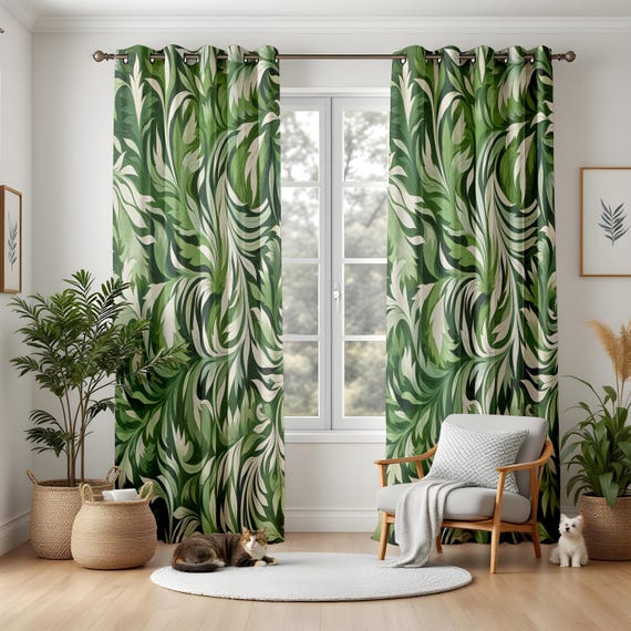 L.Z.E Tropical Leaf Sheer Curtains - 84 Inch Length, 2 Panels, Grommet Top, Light Filtering Plant Pattern