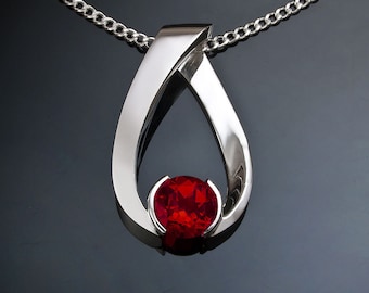 Mozambique Garnet Necklace: Argentium Silver Red Gemstone Pendant 3470